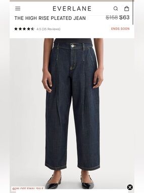 Everlane Dark Indigo High-Rise Pleated Wide-Leg Jeans NWOT